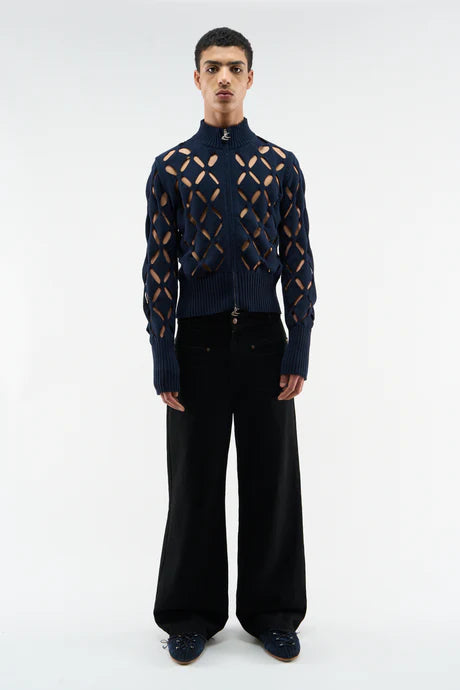 Cambodia Holes Navy Zipper Knit