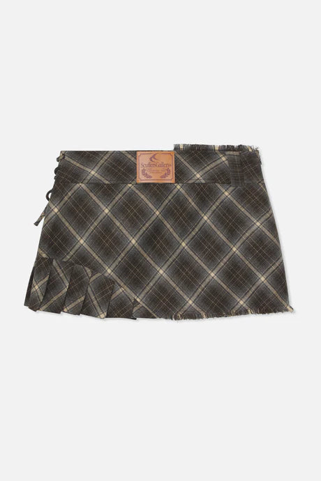 Pleat Blue Checkered Skirt
